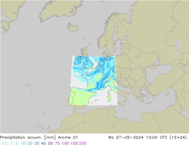 Precipitation accum. Arome 01 Mo 27.05.2024 12 UTC
