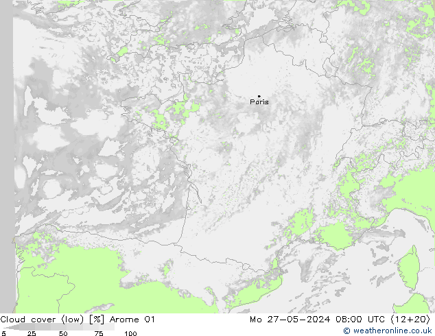 Wolken (tief) Arome 01 Mo 27.05.2024 08 UTC