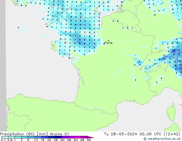 Precipitazione (6h) Arome 01 mar 28.05.2024 06 UTC