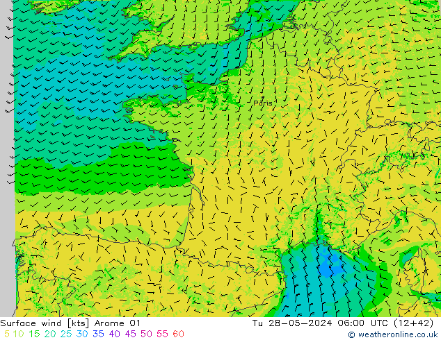 Surface wind Arome 01 Tu 28.05.2024 06 UTC