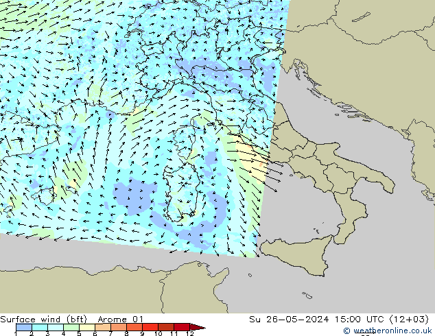 Surface wind (bft) Arome 01 Su 26.05.2024 15 UTC