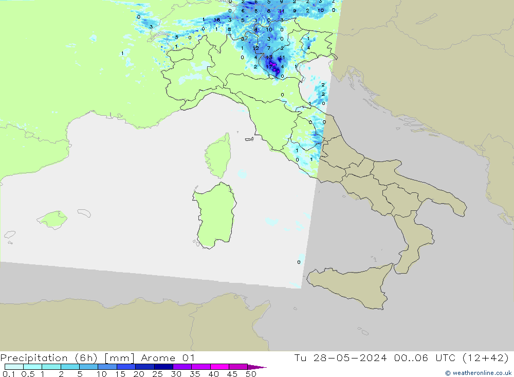 осадки (6h) Arome 01 вт 28.05.2024 06 UTC