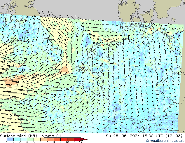 Surface wind (bft) Arome 01 Su 26.05.2024 15 UTC
