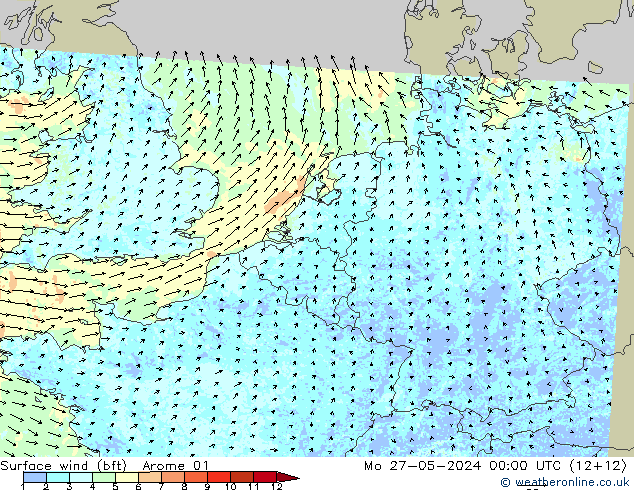 Bodenwind (bft) Arome 01 Mo 27.05.2024 00 UTC