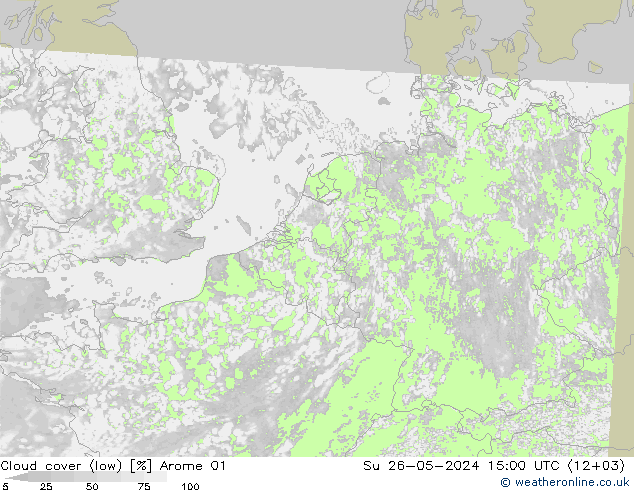 Cloud cover (low) Arome 01 Su 26.05.2024 15 UTC