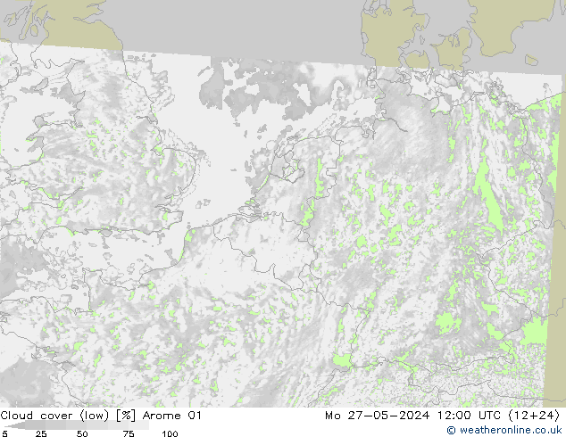 Cloud cover (low) Arome 01 Mo 27.05.2024 12 UTC