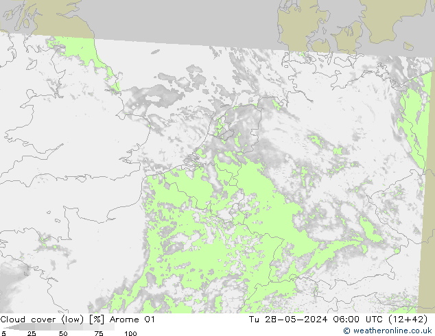Nuages (bas) Arome 01 mar 28.05.2024 06 UTC