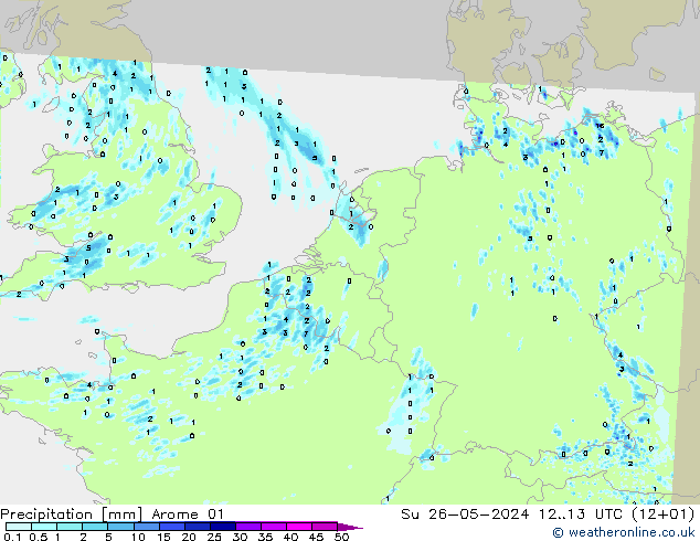 Srážky Arome 01 Ne 26.05.2024 13 UTC