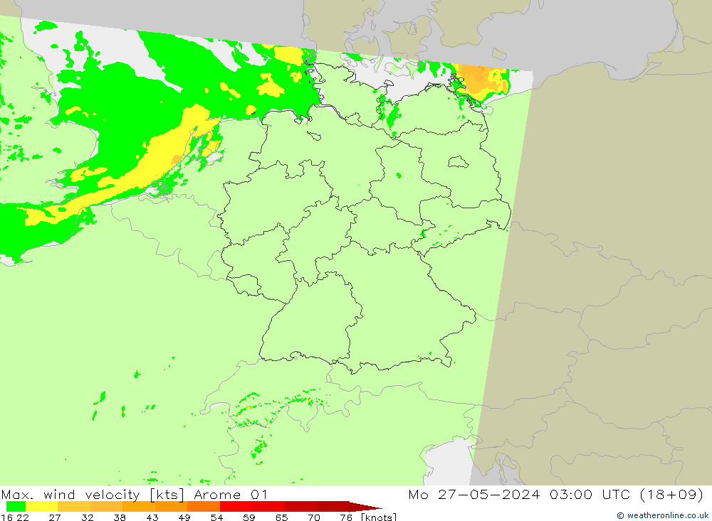 Max. wind velocity Arome 01 Mo 27.05.2024 03 UTC