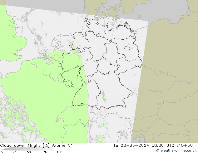 Nubes altas Arome 01 mar 28.05.2024 00 UTC