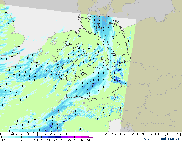 Precipitation (6h) Arome 01 Mo 27.05.2024 12 UTC