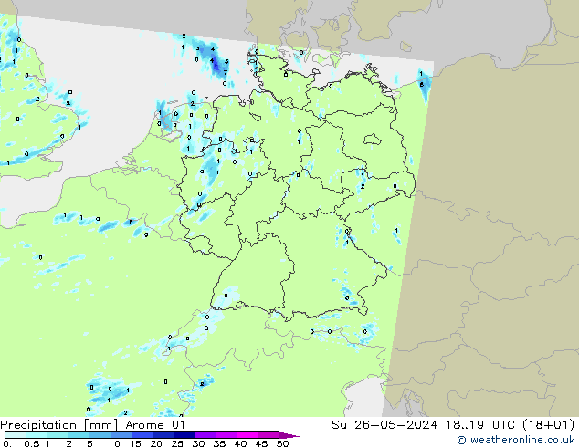 Srážky Arome 01 Ne 26.05.2024 19 UTC