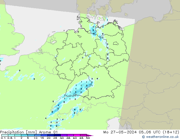 Niederschlag Arome 01 Mo 27.05.2024 06 UTC