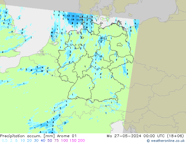 Totale neerslag Arome 01 ma 27.05.2024 00 UTC