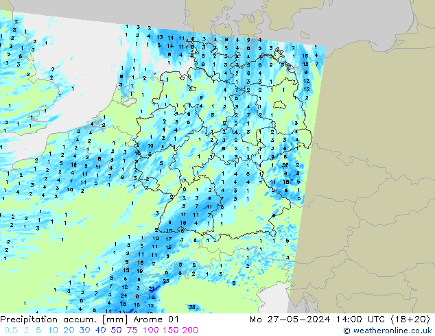 Nied. akkumuliert Arome 01 Mo 27.05.2024 14 UTC