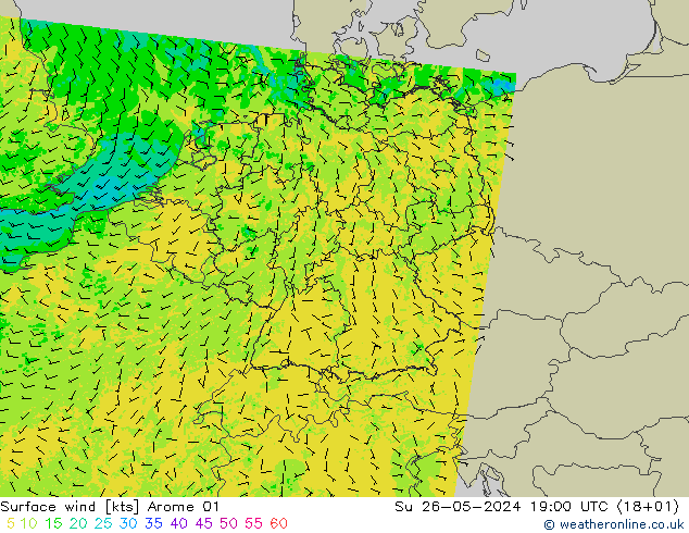 Wind 10 m Arome 01 zo 26.05.2024 19 UTC