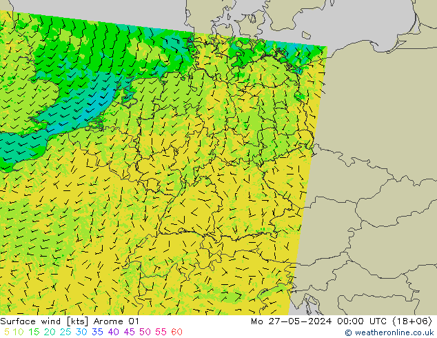 Vento 10 m Arome 01 Seg 27.05.2024 00 UTC