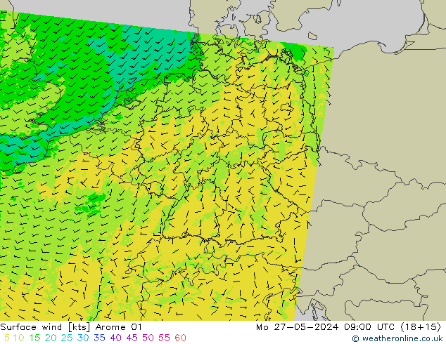 Surface wind Arome 01 Mo 27.05.2024 09 UTC