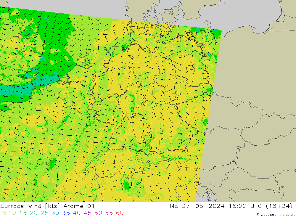 Bodenwind Arome 01 Mo 27.05.2024 18 UTC