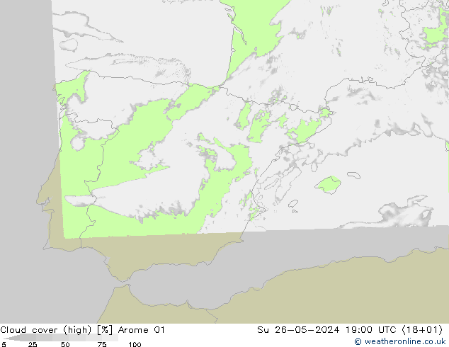 Bewolking (Hoog) Arome 01 zo 26.05.2024 19 UTC