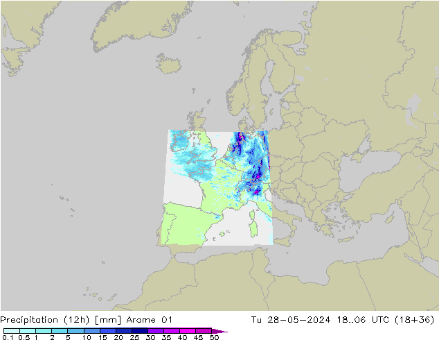 Précipitation (12h) Arome 01 mar 28.05.2024 06 UTC