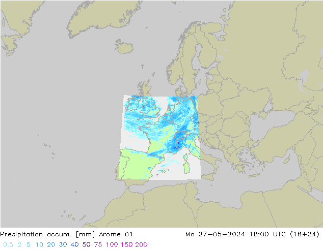 Precipitation accum. Arome 01 Mo 27.05.2024 18 UTC