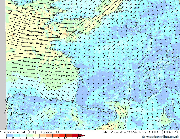 Rüzgar 10 m (bft) Arome 01 Pzt 27.05.2024 06 UTC