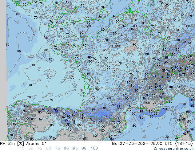 RH 2m Arome 01 lun 27.05.2024 09 UTC