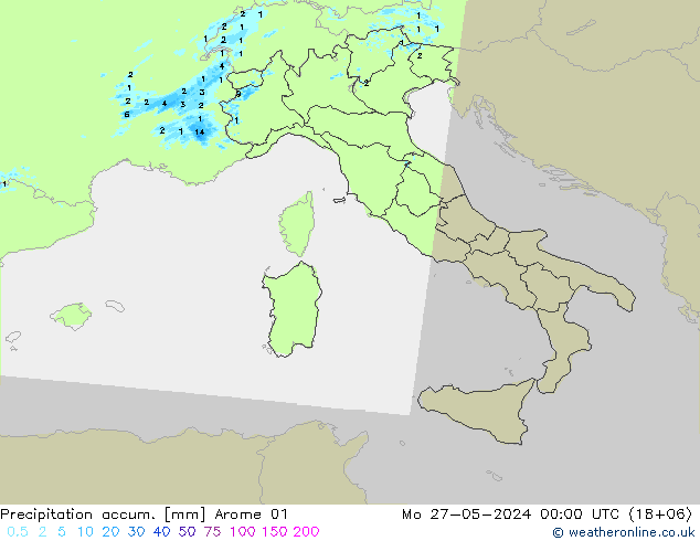 Precipitation accum. Arome 01  27.05.2024 00 UTC