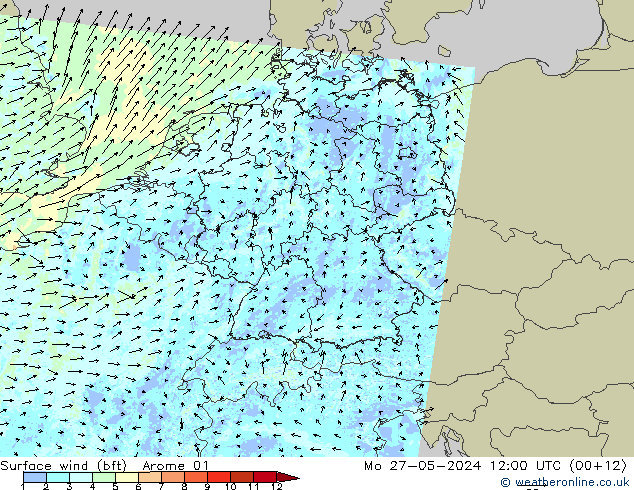 Surface wind (bft) Arome 01 Mo 27.05.2024 12 UTC