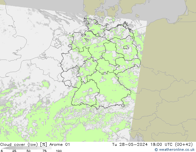 zachmurzenie (niskie) Arome 01 wto. 28.05.2024 18 UTC