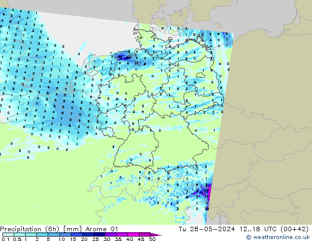 Precipitação (6h) Arome 01 Ter 28.05.2024 18 UTC