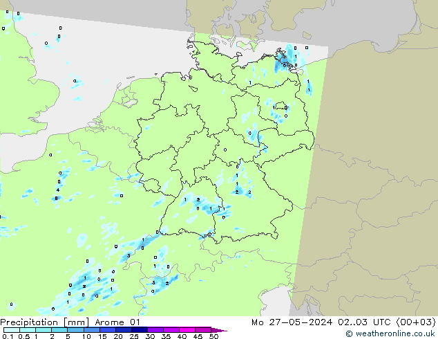 Precipitación Arome 01 lun 27.05.2024 03 UTC