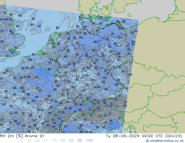 RH 2m Arome 01 Di 28.05.2024 00 UTC