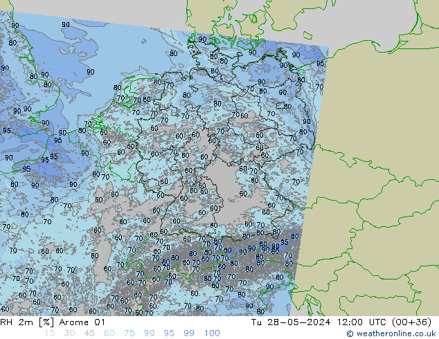 RH 2m Arome 01 Di 28.05.2024 12 UTC