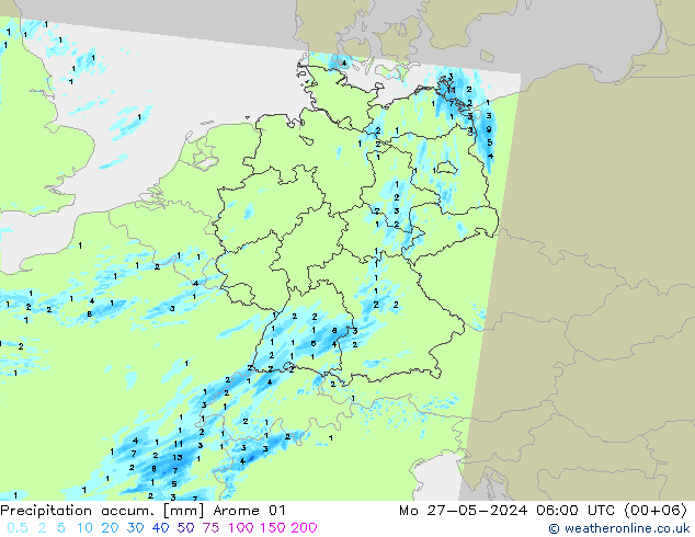 Precipitation accum. Arome 01  27.05.2024 06 UTC