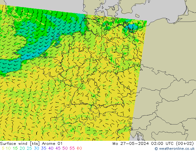 Vento 10 m Arome 01 Seg 27.05.2024 02 UTC