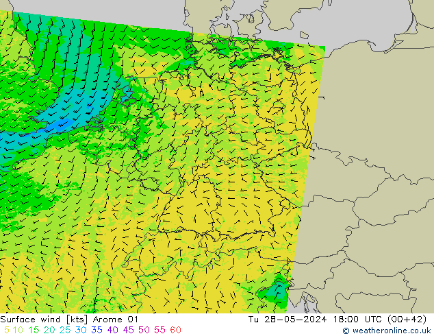 Bodenwind Arome 01 Di 28.05.2024 18 UTC