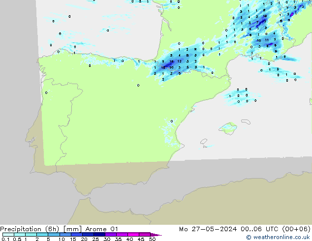 Precipitation (6h) Arome 01 Mo 27.05.2024 06 UTC