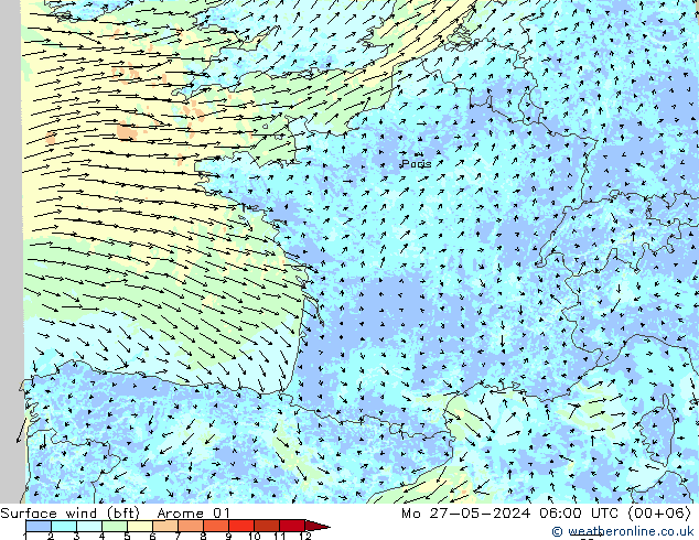  10 m (bft) Arome 01  27.05.2024 06 UTC