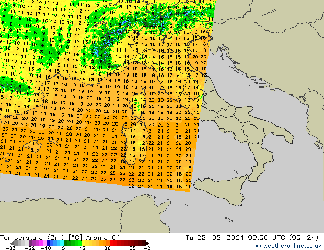 карта температуры Arome 01 вт 28.05.2024 00 UTC