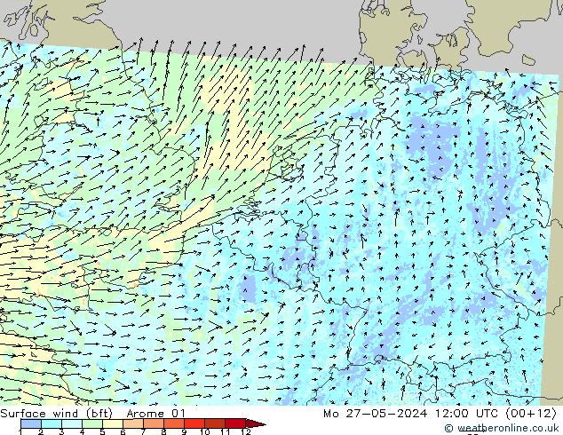 Rüzgar 10 m (bft) Arome 01 Pzt 27.05.2024 12 UTC