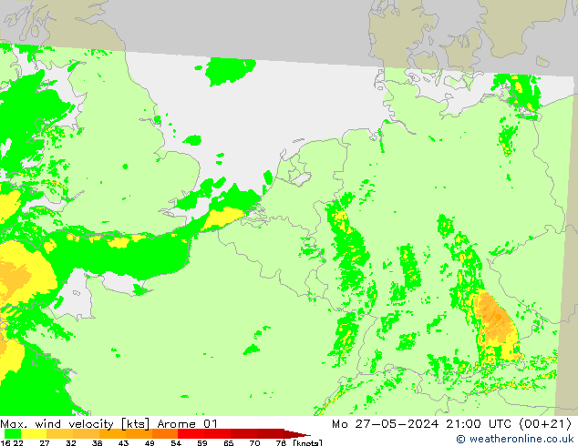 Max. wind velocity Arome 01 lun 27.05.2024 21 UTC