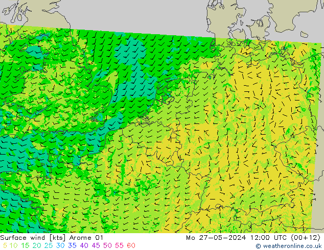 Vent 10 m Arome 01 lun 27.05.2024 12 UTC