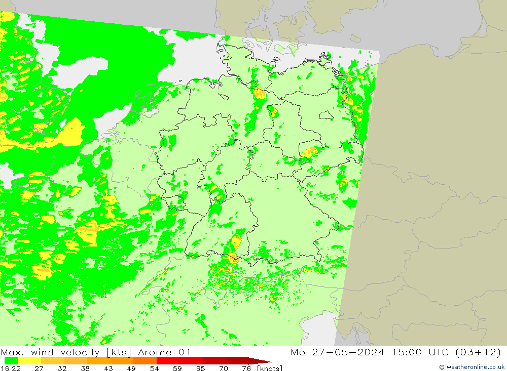 Maks. Rüzgar Hızı Arome 01 Pzt 27.05.2024 15 UTC