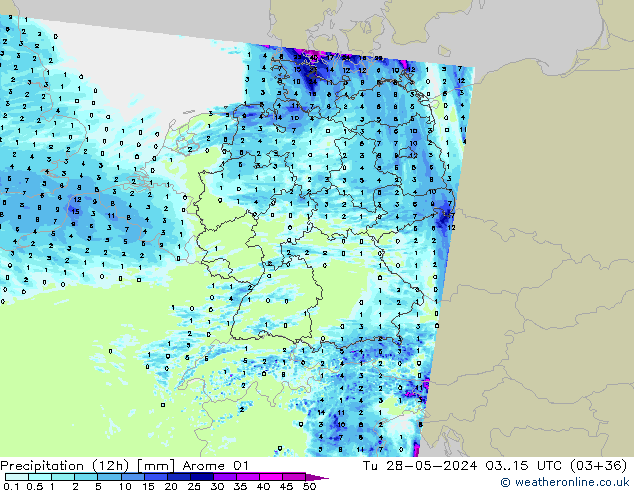 Precipitazione (12h) Arome 01 mar 28.05.2024 15 UTC