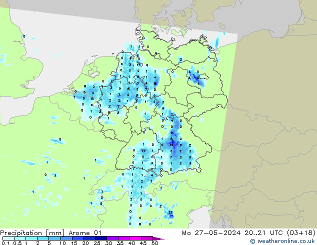 Precipitation Arome 01 Mo 27.05.2024 21 UTC