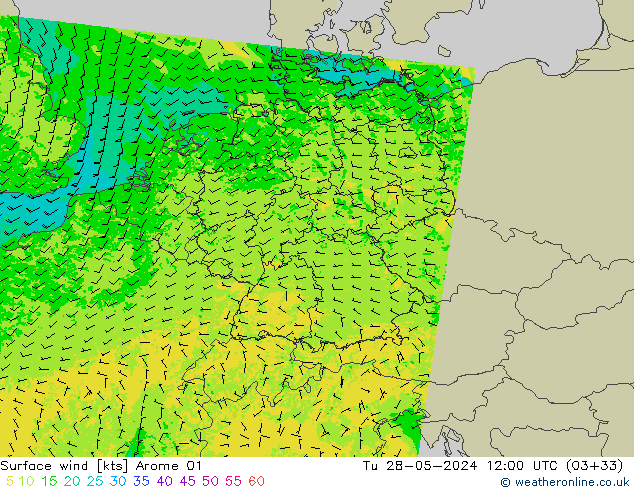 Vento 10 m Arome 01 Ter 28.05.2024 12 UTC