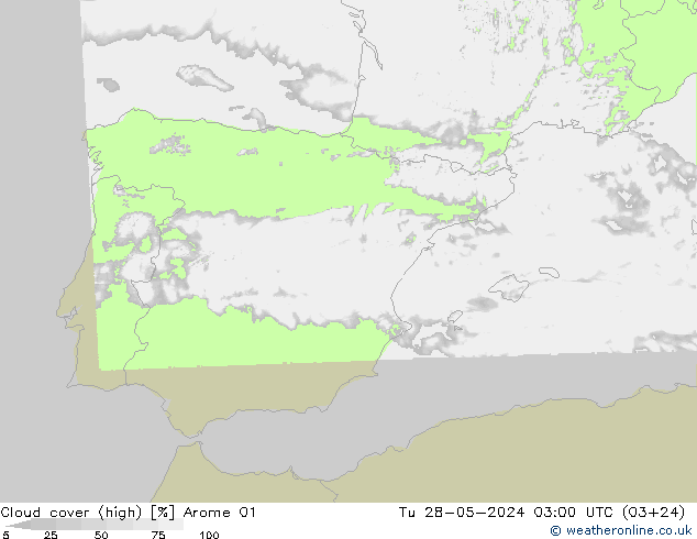 Nuages (élevé) Arome 01 mar 28.05.2024 03 UTC