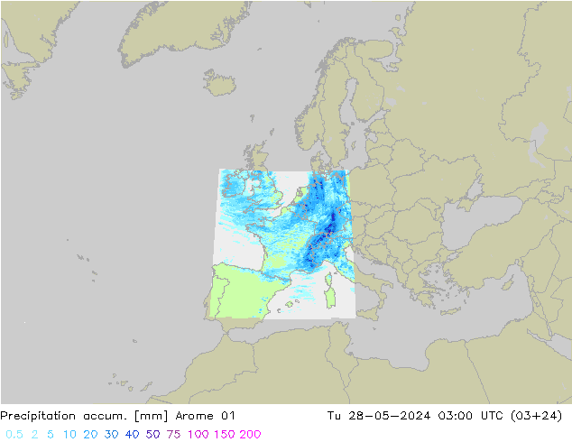 Precipitation accum. Arome 01 Ter 28.05.2024 03 UTC